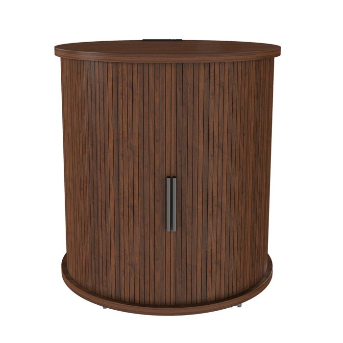 Table de nuit cylindrique - Station de charge intégrée (prise + 2 USB) - Porte coulissante silencieuse