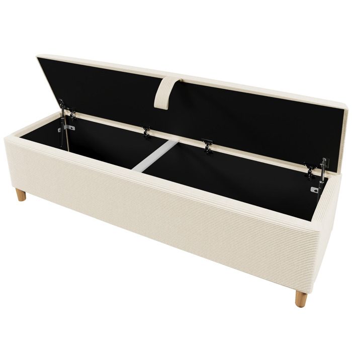 Banc de lit avec rangement hydraulique - Beige corduroy - 175 cm - pieds en bois massif