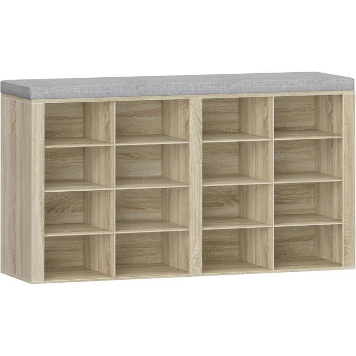 Hzuaneri Banc à Chaussures 16 Compartiments avec Coussin pour Salon Couloir Chambre 104 cm Chêne