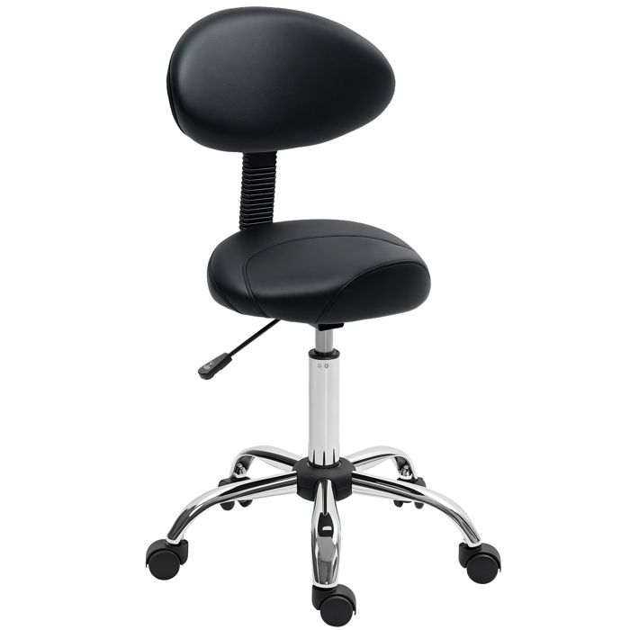 Tabouret dEsthéticienne avec Dossier et Roulettes Réglable en Hauteur Pivotant 360° en Simili Cuir Noir