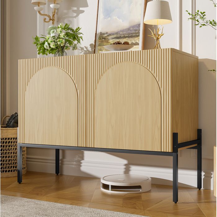 COVREO Buffet bas 2 portes 100 x 40 x 75 cm panneaux de particules naturel pieds métalliques