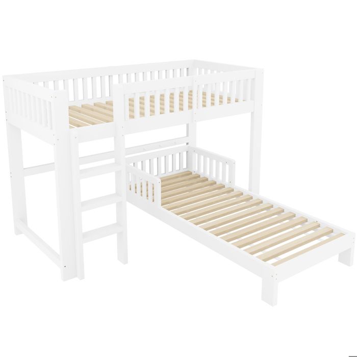 Ensemble lit enfant modulable blanc 90 x 200 cm lit surélevé et lit simple avec sommiers à lattes