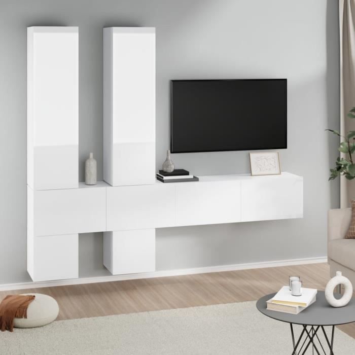 Meuble TV Mural Blanc 100x30x30 Cm - Bois D'Ingénierie - 2 Étagères + 2 Compartiments - Générique - 2