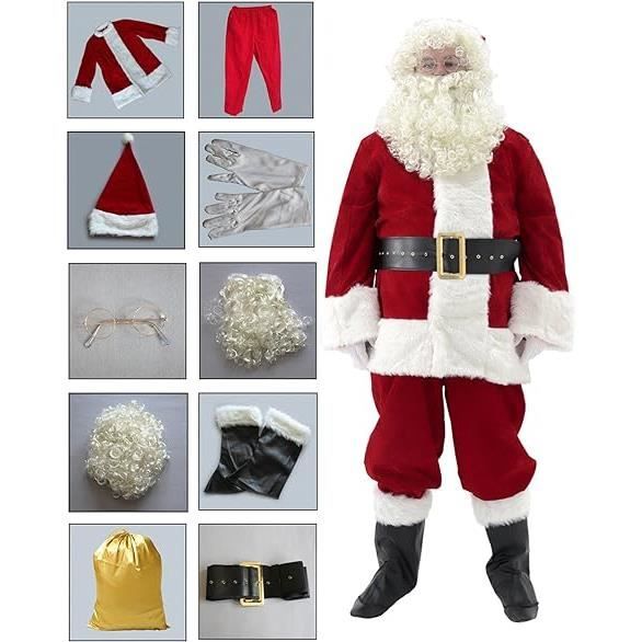 Homme Costume de Père Noël 10pcs Noël en Velours de Luxe pour Adultes XXXL