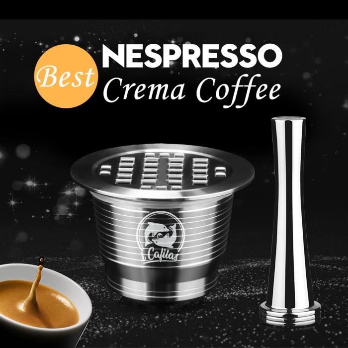 Capsule de Café Rechargeable en Métal dacier Inoxydable de Bresuve Pour la machine de Nespresso avec 1 Cuillère et 1 Brosse Capsule de Café Réutilisable Réutilisable 