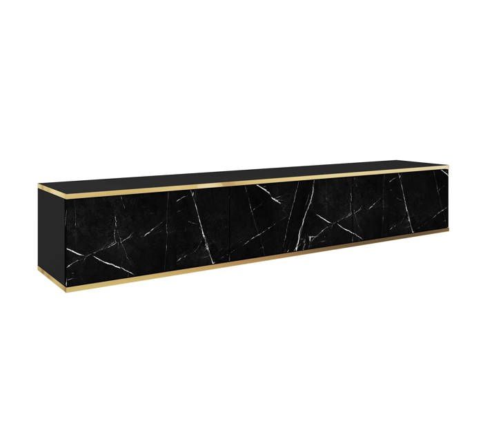 Meuble TV Noir Mat / Noir royal marbre 175 x 32 x 30 cm Push to Open