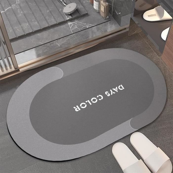 Accessoire Salle De Bain Moderne Tapis De Bain Diatomite - Super Absorbant Antidérapant - Séchage Rapide - Gris - 60x90cm Revêtement Sol Douche écologique