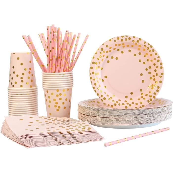 Topways 48 Assiettes Jetables Or Rose 18 Cm - Vaisselle Jetable Élégante Anniversaire Fille, Mariage, Fête