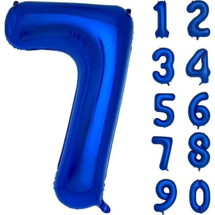 ballon géant chiffre sept 7 bleu pour fêter un anniversaire