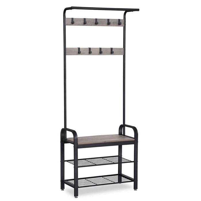 Portemanteau vestiaire meuble d’entrée avec crochets amovible banc et étagère à chaussures hauteur 183 cm Portemanteau vestiaire meuble d’entrée avec crochets amovible banc et étagère à chaussures hauteur 183 cm