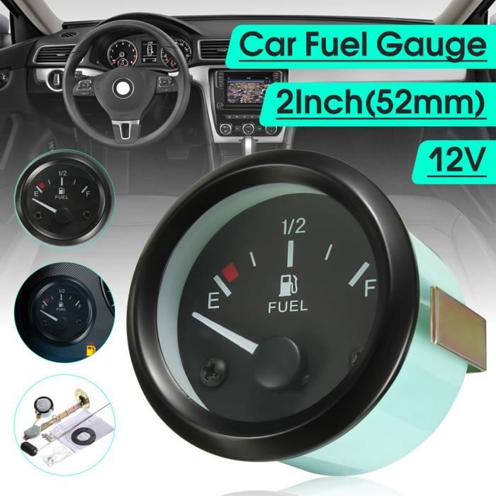 indicateur de niveau de carburant de voiture 2 pouces 52mm avec capteur de carburant indicateur de pointeur E-1/2-F Jauge de niveau de carburant universelle 