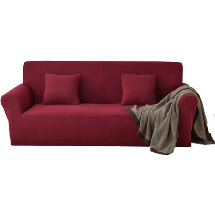 Housse de Canapé Extensible Housse de Fauteuil avec Accoudoirs Élastique Canapé Protection3 places(190-230cm)Bordeaux