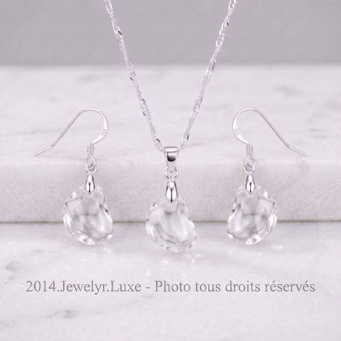 Parure De Bijoux Coeur Cristal Blanc - Or Jaune GF 750 - 4 Pièces - Bijouterie Papillon Bleu