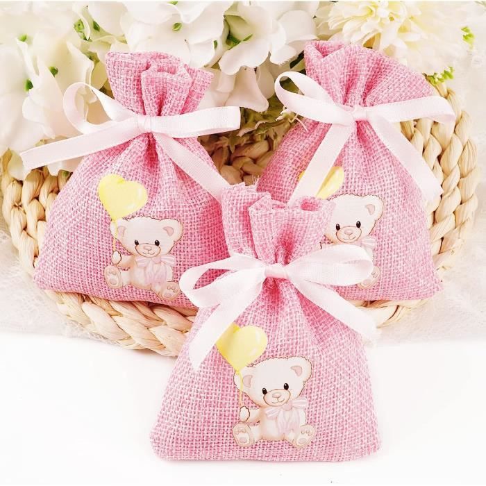 24pcs Sachet Dragée Jute Pochette Cadeau Baptême 8x10cm Toile Chanvre