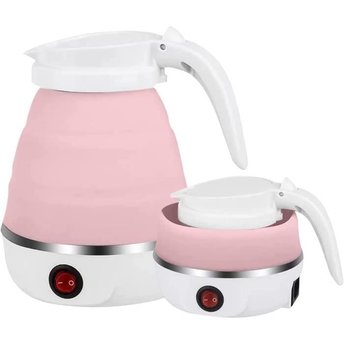 Bouilloire Pliable 600ml - Silicone & Acier Inox - Voyage, Camping - Chauffage Rapide 6min - Rose