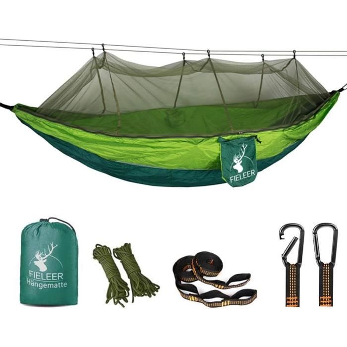 Hamac De Camping En Filet De Nylon - 102 X 51 Pouces, Léger, Avec Sangles D'Arbre Et Sac De Rangement - Vert
