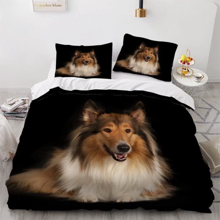 AOLIGL Parure De Lit Chien, Berger Australien Housse De Couette 200x200cm, Blanche Ensemble De Literie Animaux Domestiques Animaux Chien Housse De Couette Garçons Fille Adolescents
