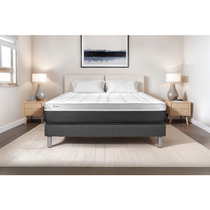 Ensemble Matelas Sommier 180x200 cm - Sommier Gris (en kit) - Vital Soft Gris