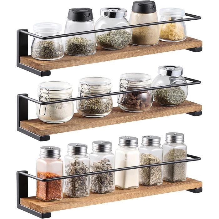 Étagères à épices muralesensemble de 3 étagères à épices en bois massif