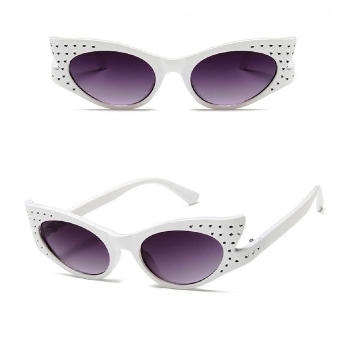 Lunette de soleil femme cat eyes blanche branche basse strass pin