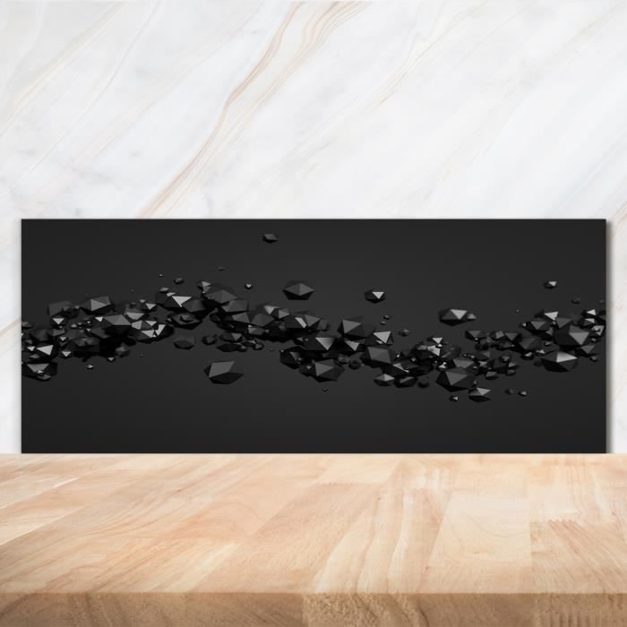 Tulup 125x50cm Crédence de cuisine sur verre sécurité:- Art: moderne classique - Abstraction 3d - Noir Blanc Bleu