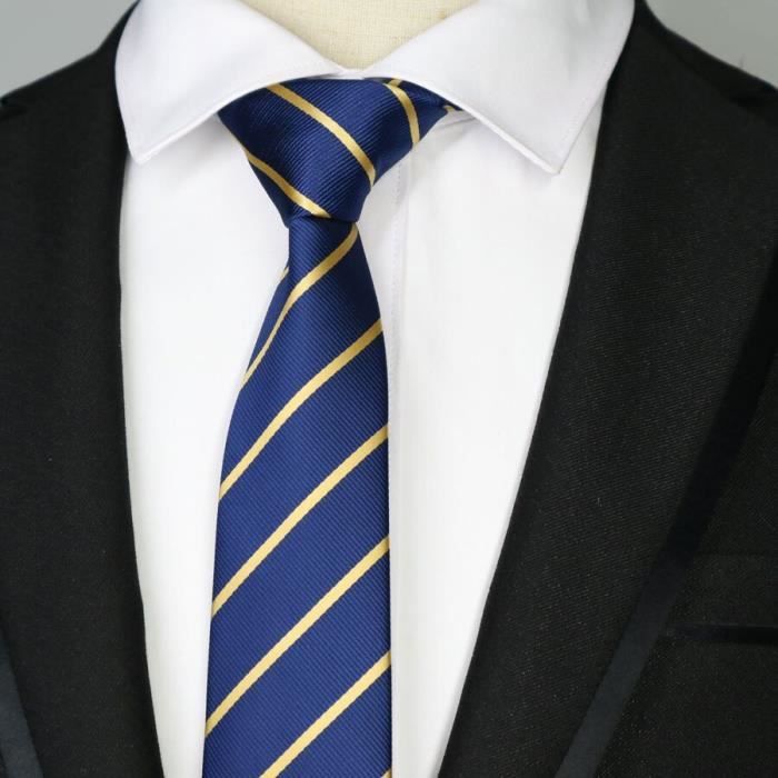 Cravate Skinny Bleu Noir or fait main 100% Soie Mariage Cravate 6 cm largeur 