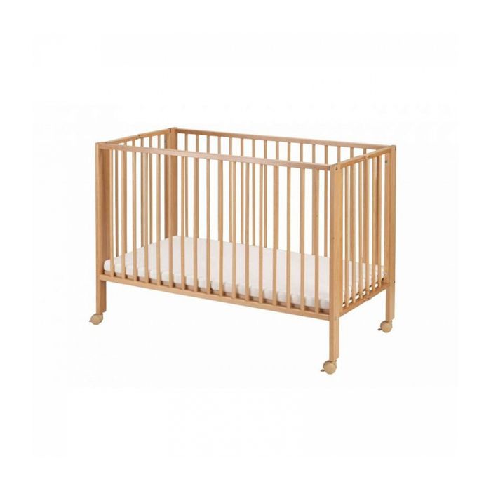 Lit bébé à barreaux pliable 60x120 cm en hêtre massif naturel