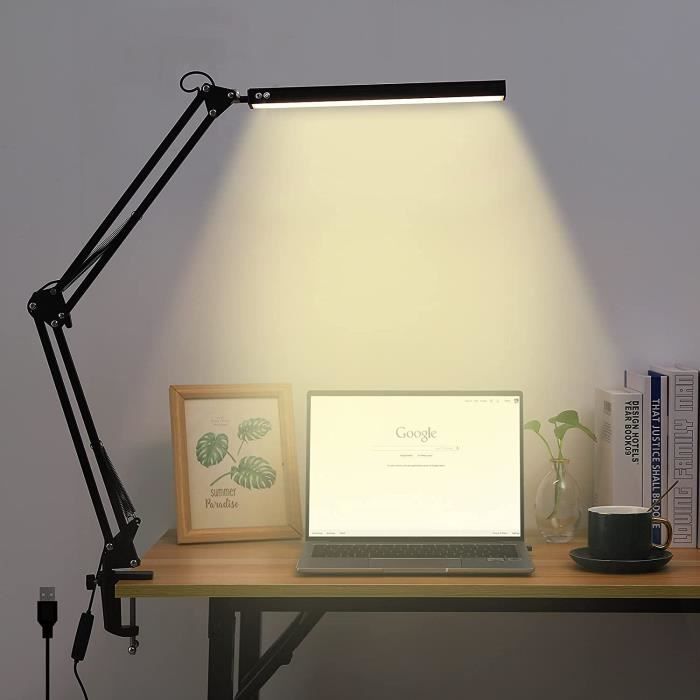 ZOLGINAH Lampe de Bureau LED - Lumiere de Pince USB Lampe de Table  Architecte 10W 40CM Lampe de Bureau Pince 5 Modes de Couleur et 5  Luminosité Pour Étudier Travailler Dessin - Protection des Yeux