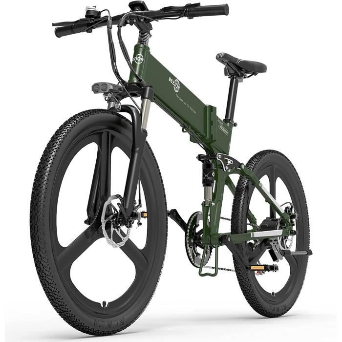 Vélo électrique Bezior X500Pro YTL 26 pouces VTT électrique adulte 48V - Vert - Shimano 7 vitesses