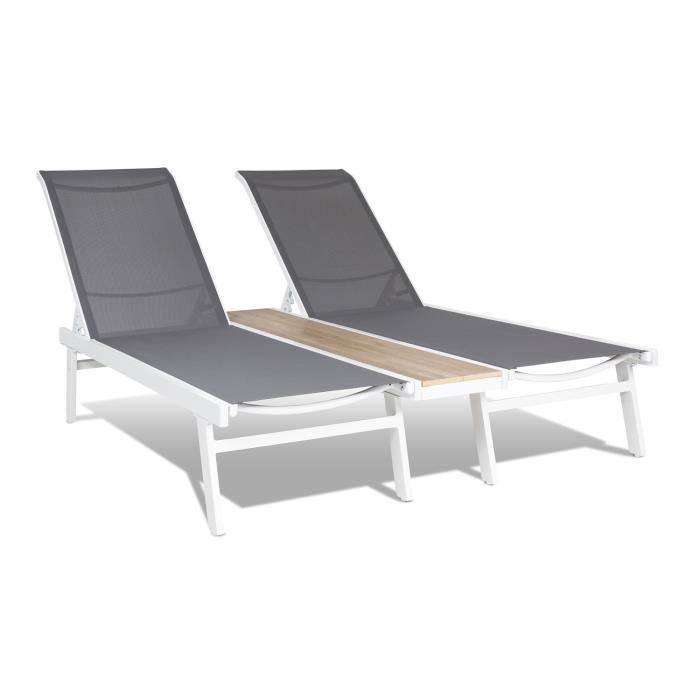 Chaise longue - Blumfeldt Lounger Pompei - Transat - pour 2 pers. - Surface de rangement en aluminium - Bain de soleil - Blanc