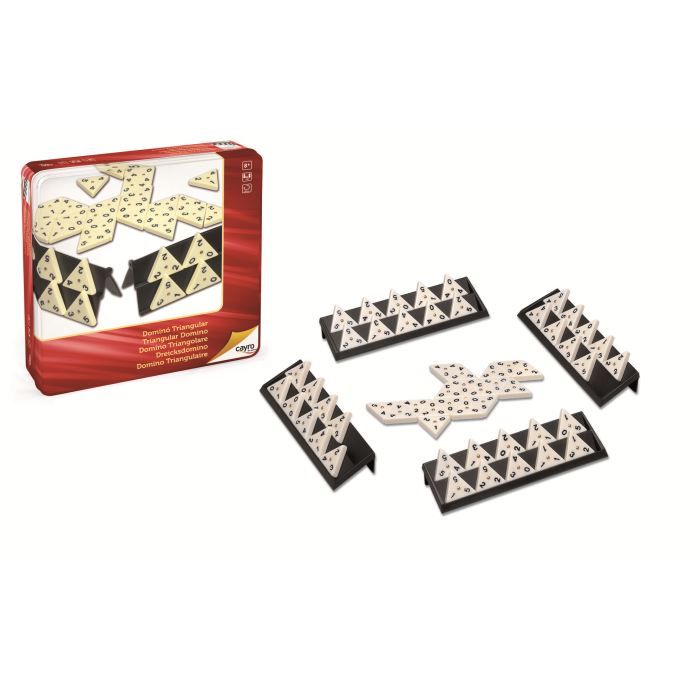 jeu de société - cayro - dominos triangulaires en boite métal - mixte - beige - a partir de 3 ans