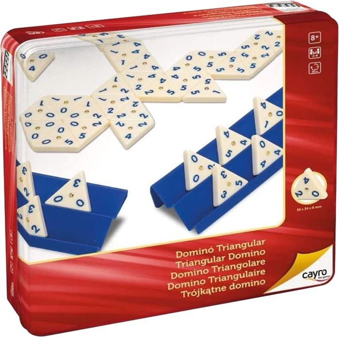 Cayro Dominos Triangulaires – 56 Pièces En Résine – 4 Supports Doubles – Boîte Métal – 2 à 4 Joueurs – 8 Ans+