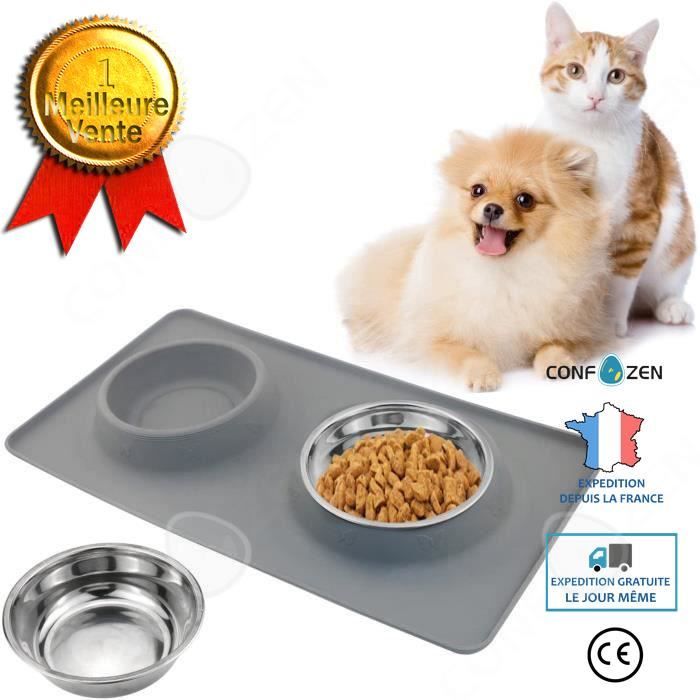 Comparer les prix de CONFO Gamelles et distributeurs pour chats TedGem Chien Bowls avec Non-déversement Silicone Tray Double Inoxydable Bols, Tapis L