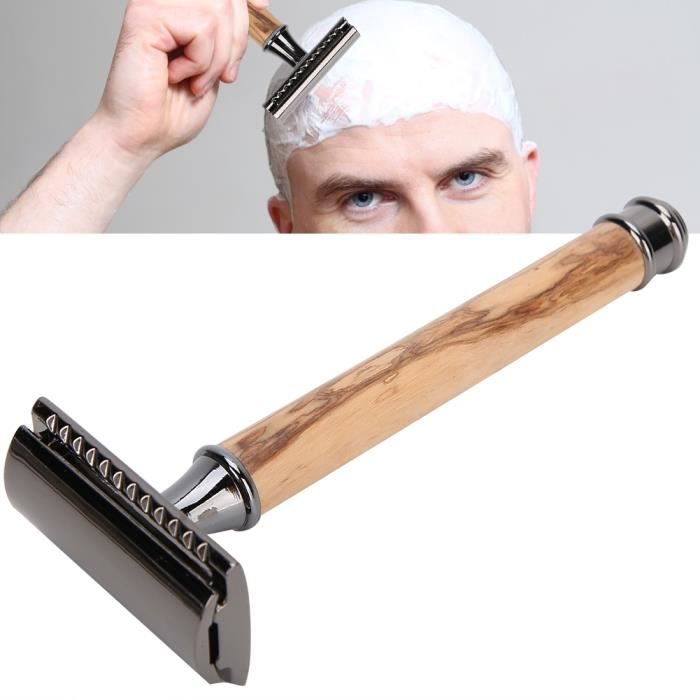 Cuque Couteau à raser Rasoir Manuel Double Face Manche en Bois Couteau de Rasage Portable