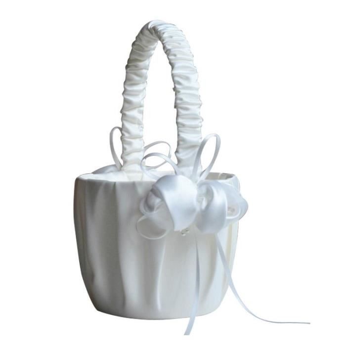 Panier De Mariée En Satin Blanc Et Bleu - Corbeille à Fleurs Pour Petite Fille D'Honneur, Décoration De Mariage