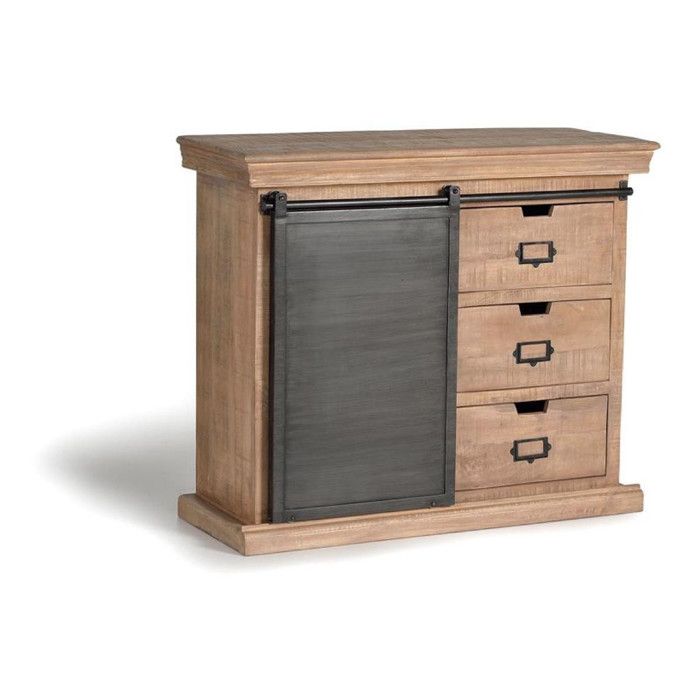 Commode - Giner y Colomer - Industriel - Bois de manguier - 3 tiroirs - Porte coulissante Commode - Giner y Colomer - Industriel - Bois de manguier - 3 tiroirs - Porte coulissante