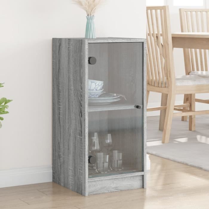 Armoire Murale Avec Portes En Verre Gris Béton 35x37x100 Cm