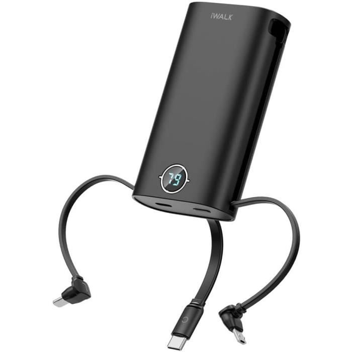 Batterie Externe 20000mAh Avec 4 Câbles Intégrés (USB-C, Lightning, Micro-USB, USB-A) - 5 Sorties, Charge Rapide - Power Bank Portable