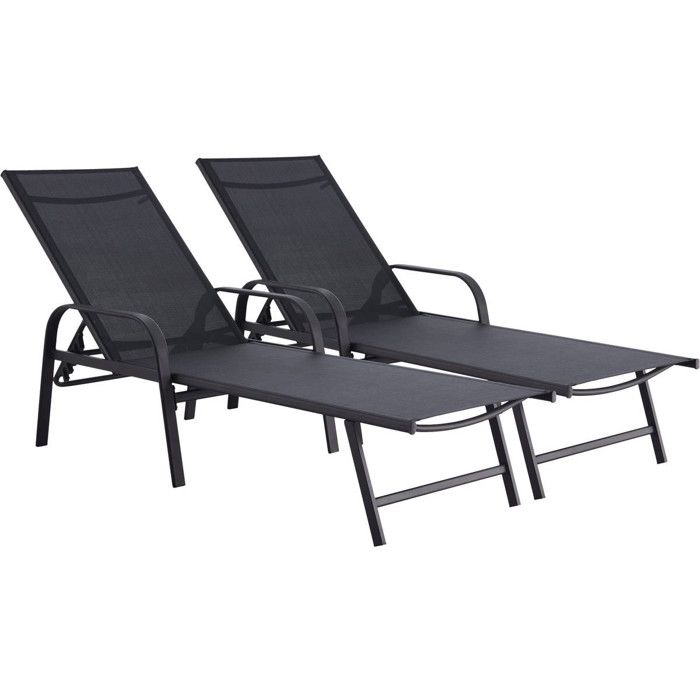Lot de 2 Bains de soleil en métal avec accoudoirs Farniente - Noir