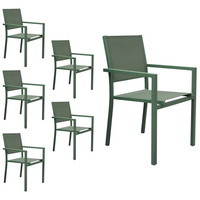 Lot de 6 chaises en aluminium vert sauge - textilène vert sauge Lot de 6 chaises en aluminium vert sauge - textilène vert sauge
