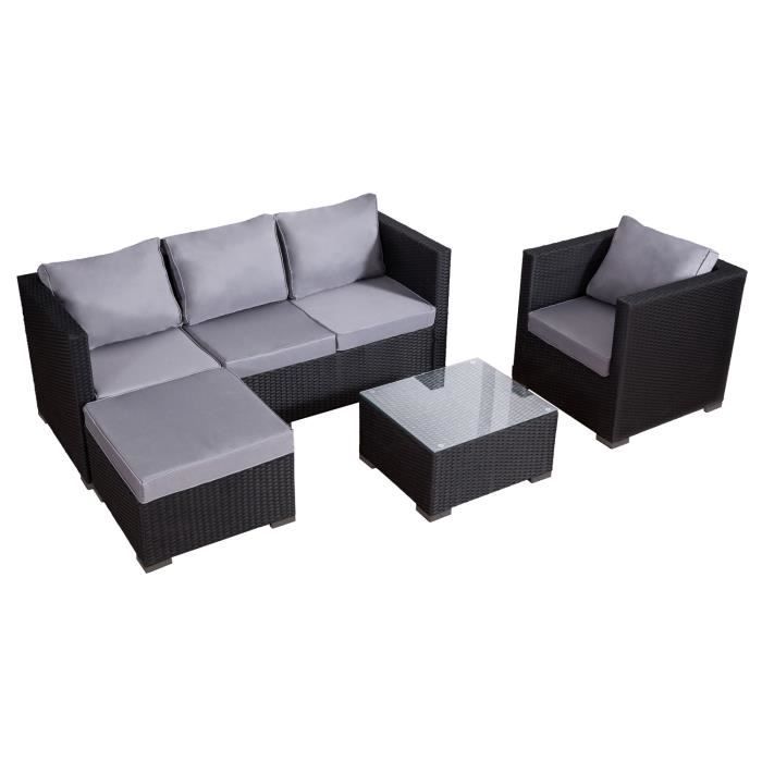 Salon De Jardin Cargese En Resine Tressee Noir 4 Places Coussins