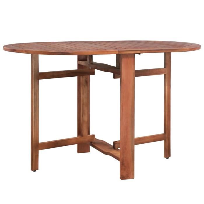 Table de jardin - HILILAND - Bois dacacia massif - Pliable - Ovale - Marron