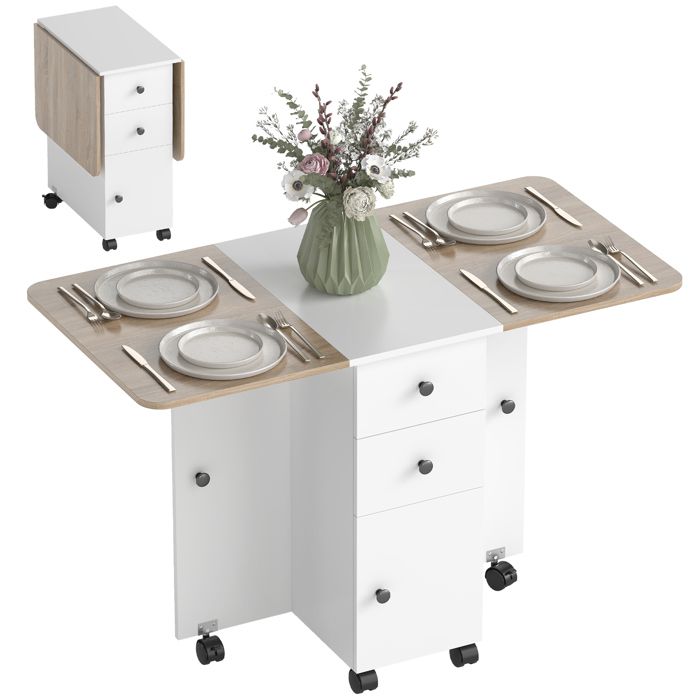 HOMCOM - Table de cuisine pliable - Panneau de particules - 120x60x76.5cm - Blanc Chêne