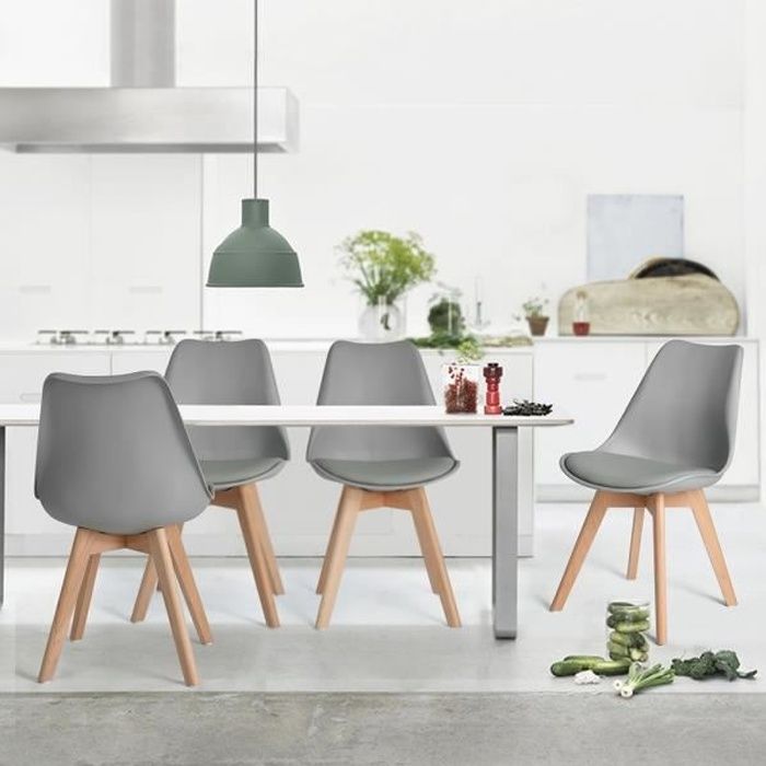 Lot de 4 chaises de Salle /à Manger scandinaves Chaises R/étro Tulip de Salle de Bureau avec Pieds en Bois de Ch/êne Massif et Coussin en Similicuir Rose