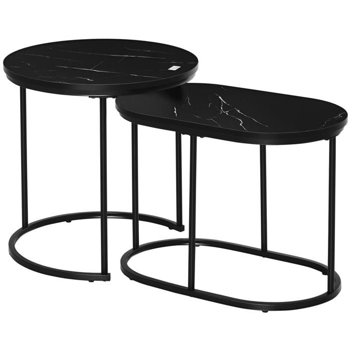 Tables basses - HOMCOM - lot de 2 tables dappoint gigognes plateau aspect marbre - acier MDF - noir