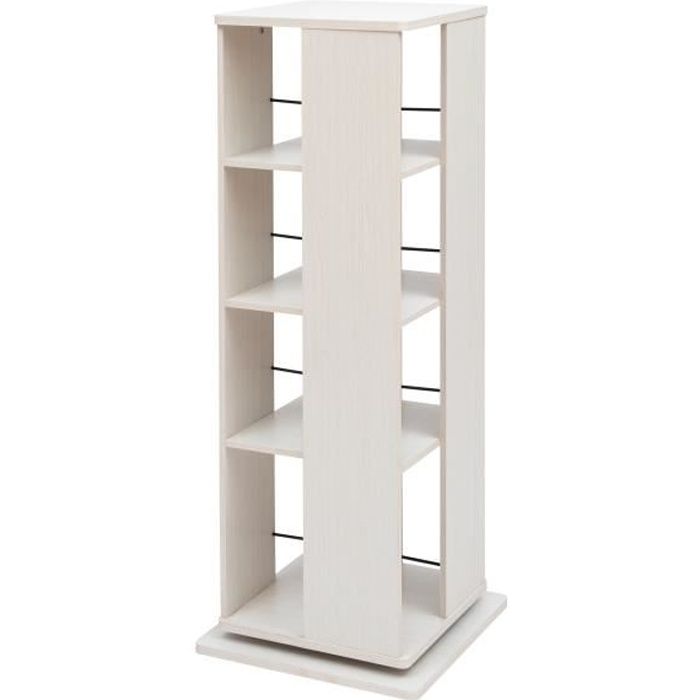 Bibliothèque Tournante 4 Niveaux HOMCOM - 16 Compartiments, Blanc, 39x39x128 Cm, Rangement Salon Bureau - 9