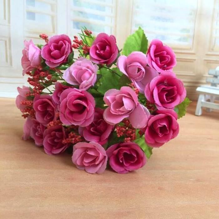 21pcs têtes bouquet fleurs artificielle de rose - rouge ...