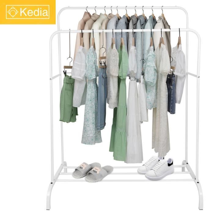 Portant Penderie à vêtements double tringles multifonction KEDIA - Blanc