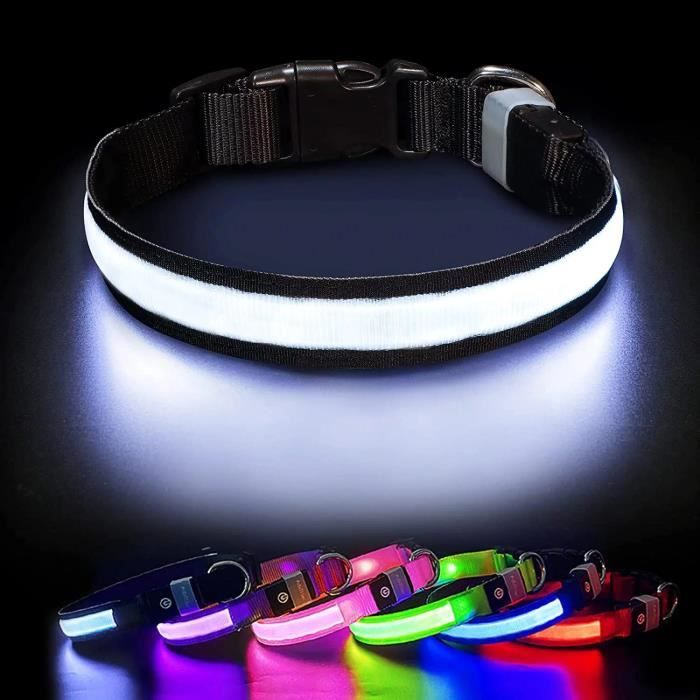 Comparer les prix de MASBRILL Collier Lumineux Chien Rechargeable Etanche Fluorescent Collier LED Chien Réglable pour Petits Grands Chiens (Noir, L)