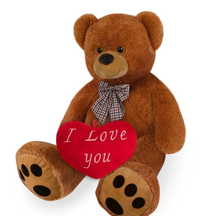 Peluche Géante BRUBAKER 100 Cm – Ours XXL Avec Cœur I Love You – Nounours Cadeau Doudou Géant BRUBAKER